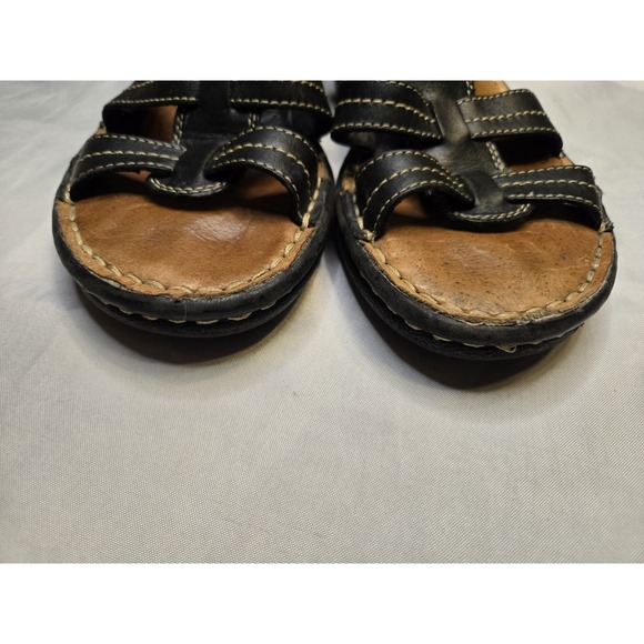 Minnetonka Womens 7.5 Black Brown Leather Sandals Slingback Adj Closure Comfort - Picture 6 of 9